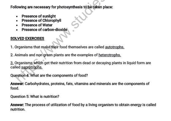 Nutrition In Plants For Class 7 Worksheet